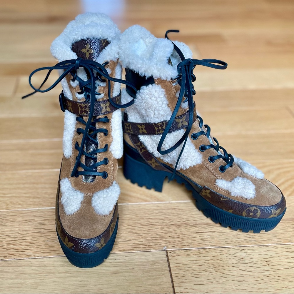 Louis Vuitton Suede Calfskin Shearling Monogram Laureate Platform Desert Boots